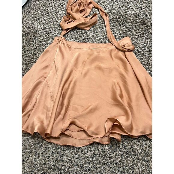 Free people silk skirt brown orange size large women’s bow copper flowy D97 - Picture 7 of 7